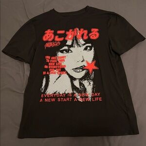 ROMWE Black Graphic Tee with Red Accents